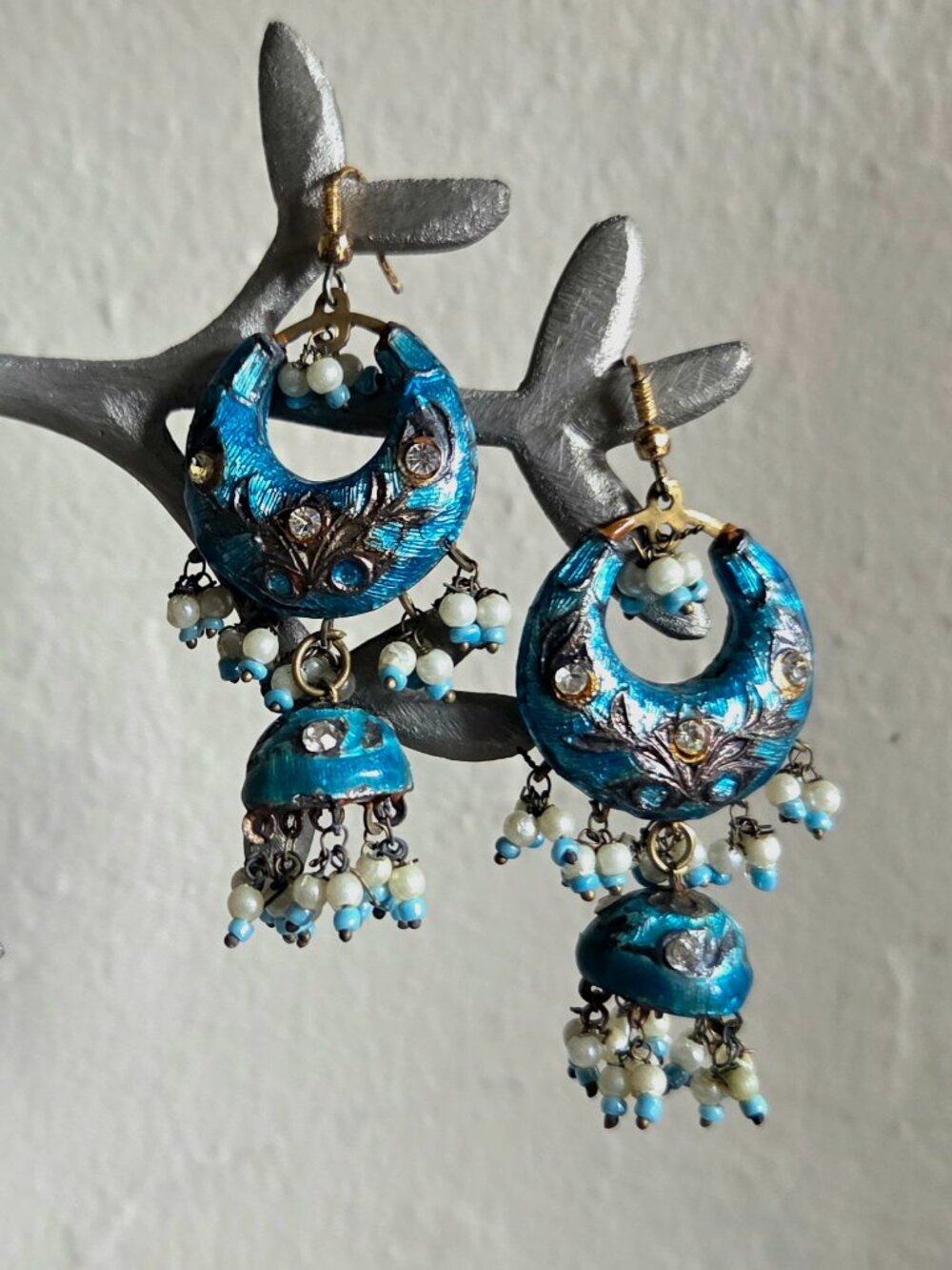 Vintage Handmade Lakh Dangling Earrings India Sky Blue Beautiful